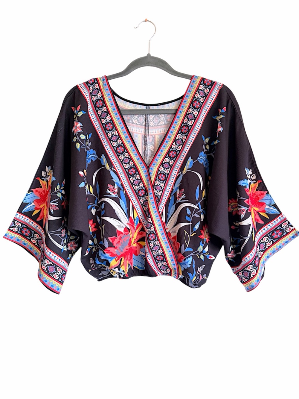 Bohemian kimono top, cropped, size Small